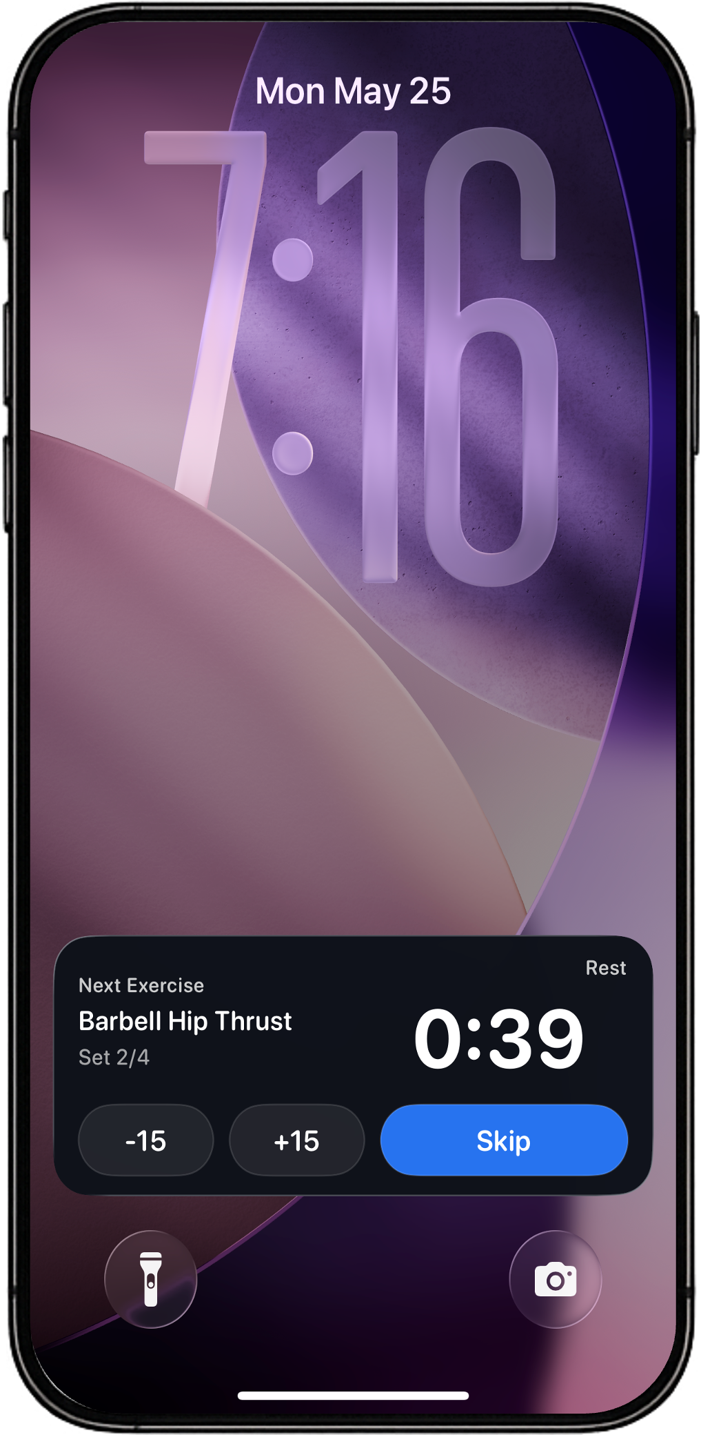 Setora home screen showing Live Activity and next workout visibility